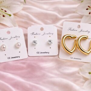 modern elegance 3 pair with heart earring