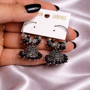 black beaded royal jhumki hoops