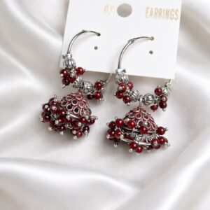 burgundy beaded royal jhumki hoops