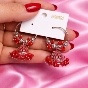 red beaded royal jhumki hoops