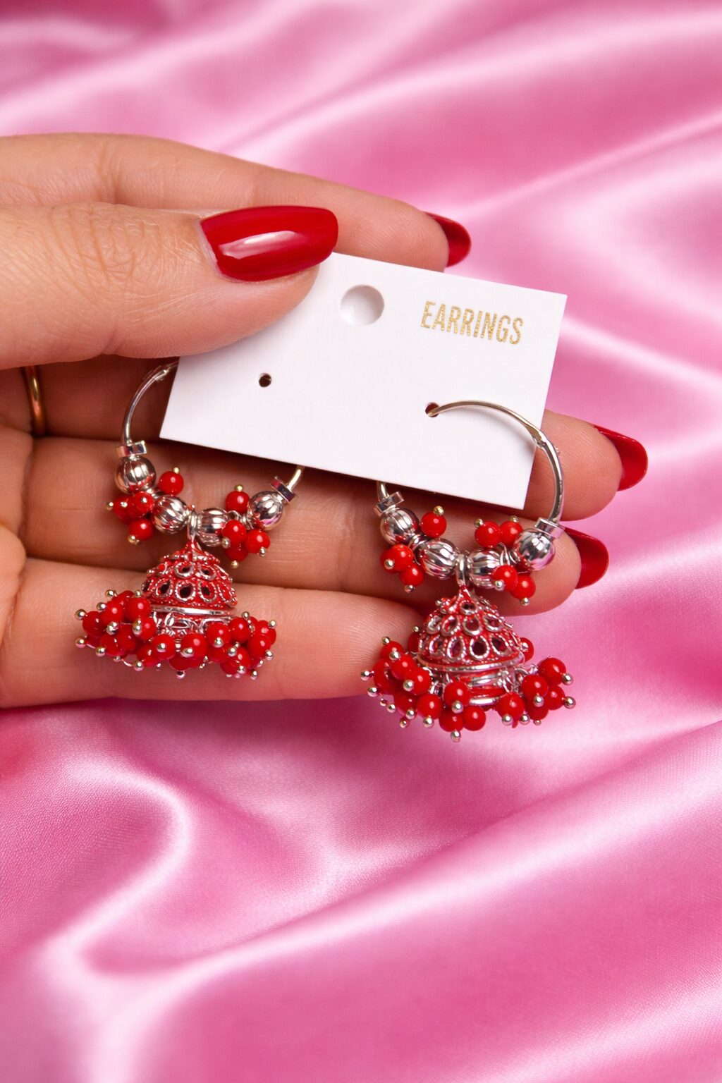 red beaded royal jhumki hoops red beaded royal jhumki hoops
