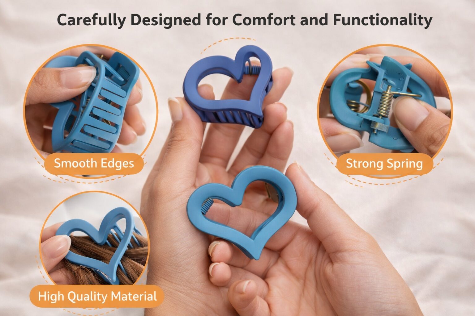 matte heart claw clips (set of 6) matte heart claw clips (set of 6)