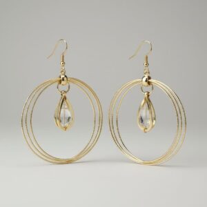 elegant golden teardrop crystal hoop earrings
