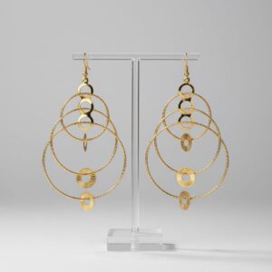 elegant layered golden circle drop earrings
