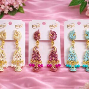 traditional peacock design jhumki earrings ( set og 3 )