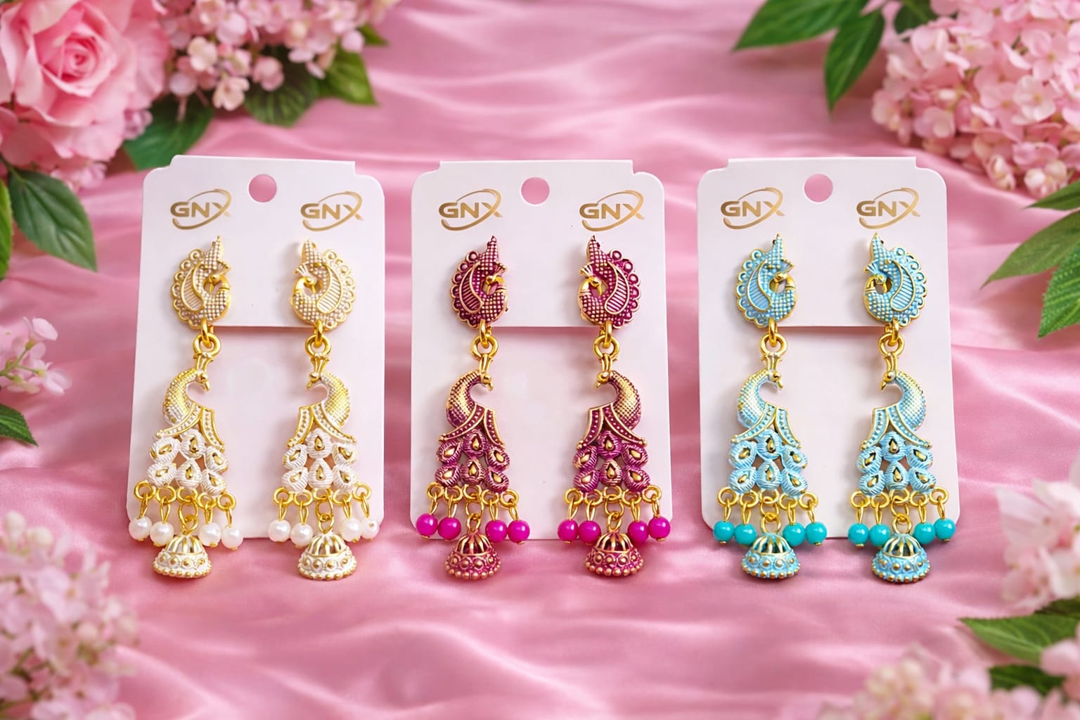 traditional peacock design jhumki earrings ( set og 3 ) traditional peacock design jhumki earrings ( set og 3 )