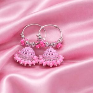 pink beaded royal jhumki hoops
