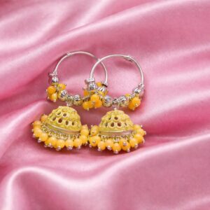 pink beaded royal jhumki hoops
