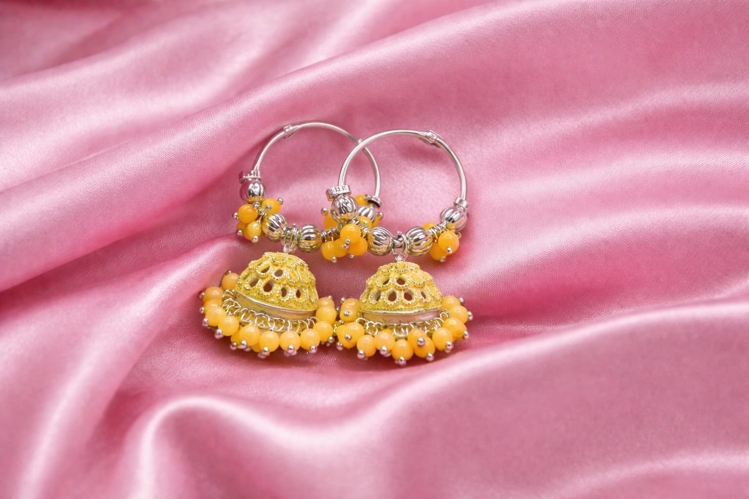 pink beaded royal jhumki hoops pink beaded royal jhumki hoops