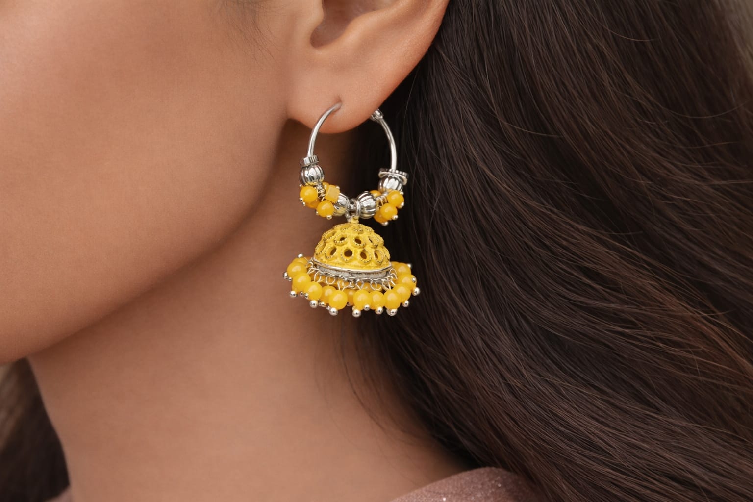 pink beaded royal jhumki hoops pink beaded royal jhumki hoops