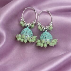 light green beaded royal jhumki hoops