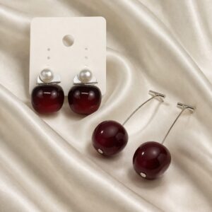 premium pearl & cherry red combo earrings