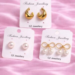 infinity pearl & gold charm 3 pair earring set