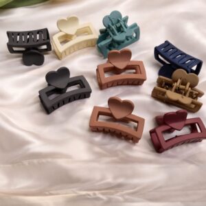 matte heart rectangle hair claw clips (set of 6)