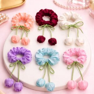satin tulip scrunchies (set of 6)